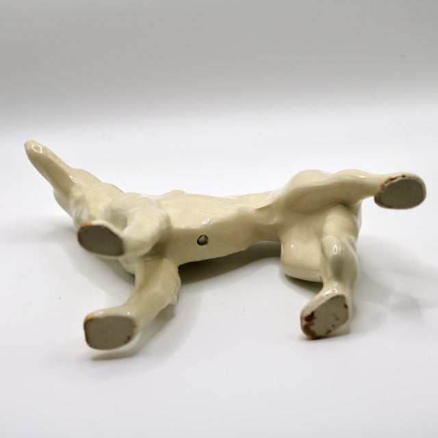 Ceramic Mid-Century Modern White Glazed Ceramic Greyhound Figurine With Gold Accents For Sale - Image 7 of 9