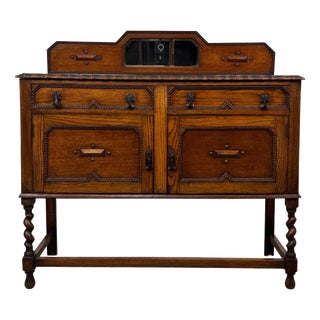 Antique English Edwardian Golden Oak Sideboard For Sale