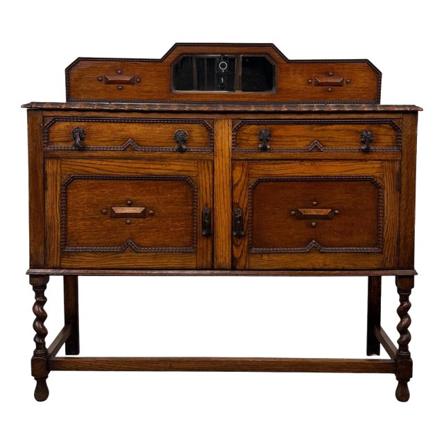 Antique English Edwardian Golden Oak Sideboard For Sale