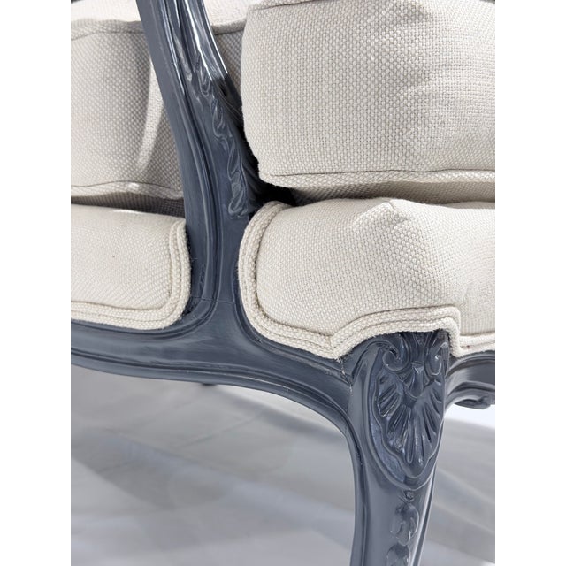 Beige Custom French Bergère Lounge Chairs With Ottoman For Sale - Image 8 of 12