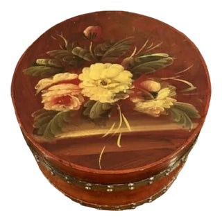Hand Painted Circular Storage Boxes, 1920s, Set of 2 For Sale