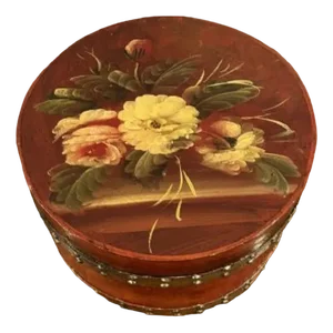 Hand Painted Circular Storage Boxes, 1920s, Set of 2