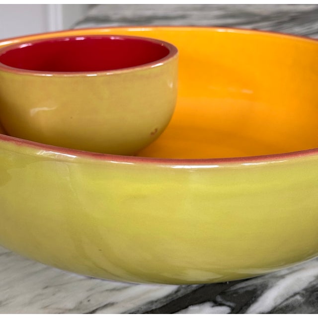 Ceramic Vintage Made in Portugal Terra Cotta Chip & Dip Bowl For Sale - Image 7 of 8