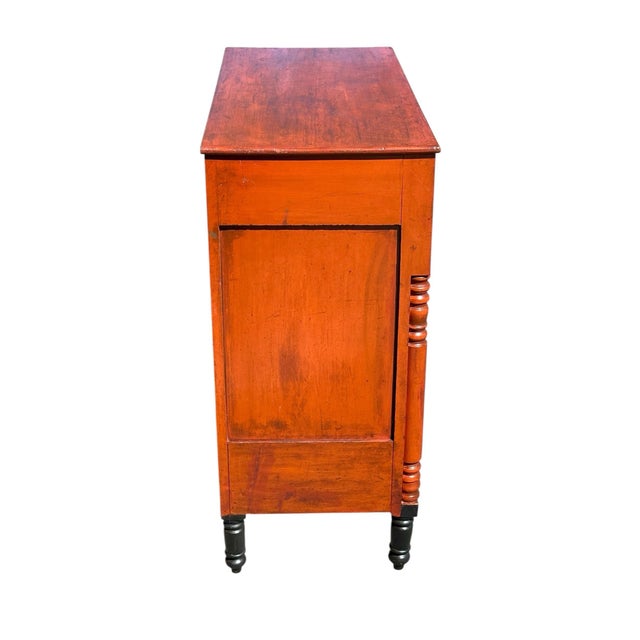 Antique Federal Tiger Maple Chest of Drawer With Original Red Wash & Grain Paint For Sale - Image 10 of 12