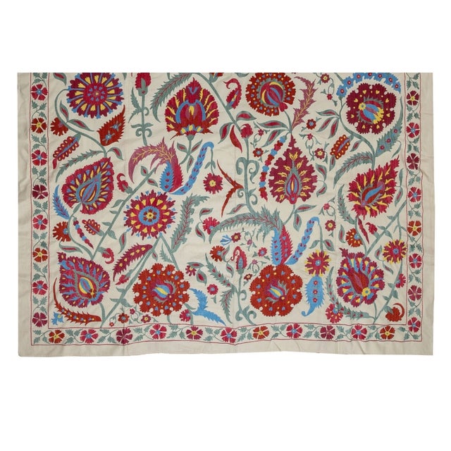 Contemporary 6.8x9 Ft Brand New Uzbek Suzani Textile. Embroidered Silk & Cotton Wall Hanging For Sale - Image 3 of 5