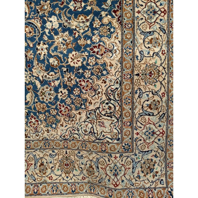 Vintage Persian Nain Area Rug, Hand-Knotted Wool & Silk, Floral Pattern, 6x9, Royal Blue & Ivory For Sale - Image 16 of 16