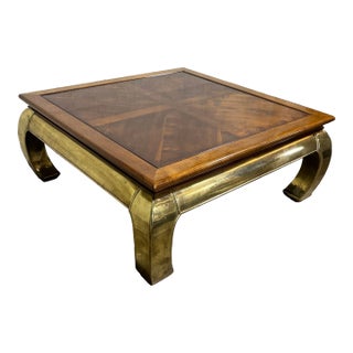 Monumental Mastercraft Style Ming Brass Leg Coffee Table For Sale
