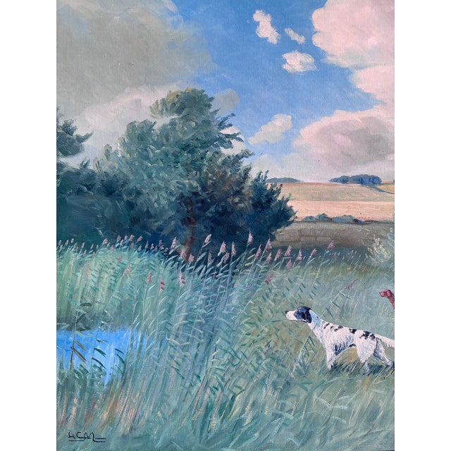 Large Vintage Original Landscape Dog Oil Painting For Sale - Image 11 of 16
