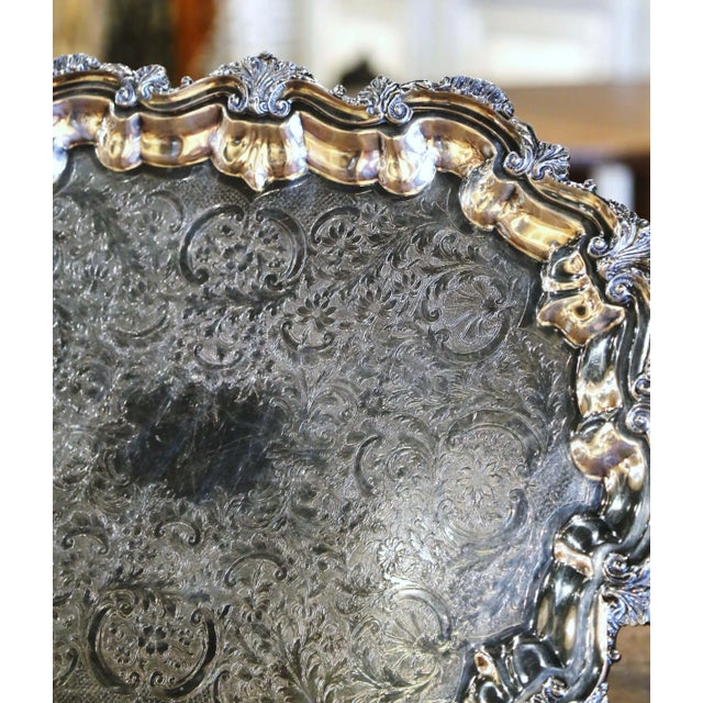 Mid-Century French Louis XV Style Silver-Plated Serving Tray For Sale - Image 4 of 10