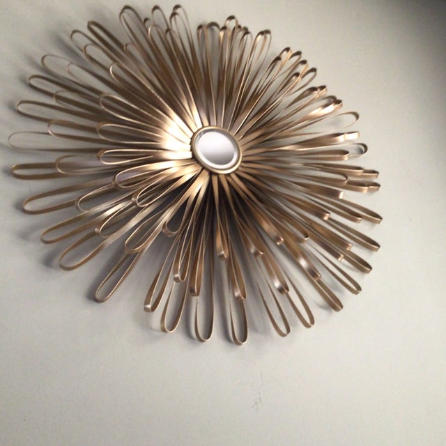 Hollywood Regency Vintage Gold Tone Metal Flower Mirror For Sale - Image 3 of 10