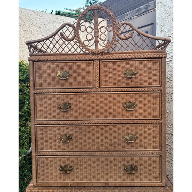 Campaign Late 20th Century Ralph Lauren Safari Wicker Two Part Highboy or High Chest For Sale - Image 3 of 15