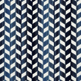 Schumacher Chevron Strie Velvet Fabric in Lapis For Sale