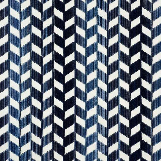 Schumacher Chevron Strie Velvet Fabric in Lapis For Sale