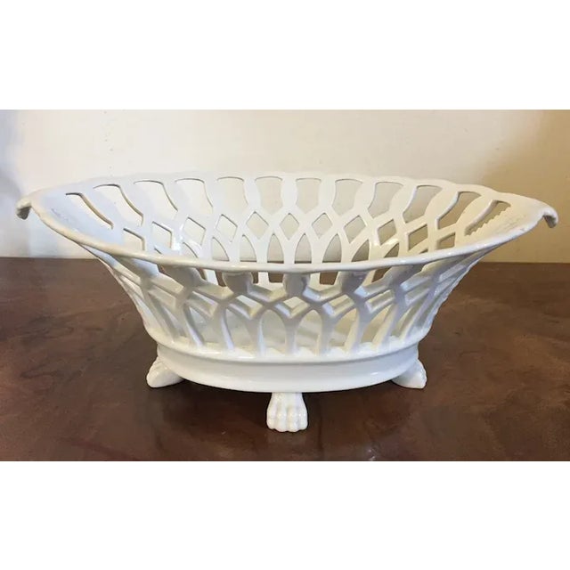 Traditional Antique 19th Century French Empire Porcelain Reticulated Corbeille with Lion Paw Feet For Sale - Image 3 of 12