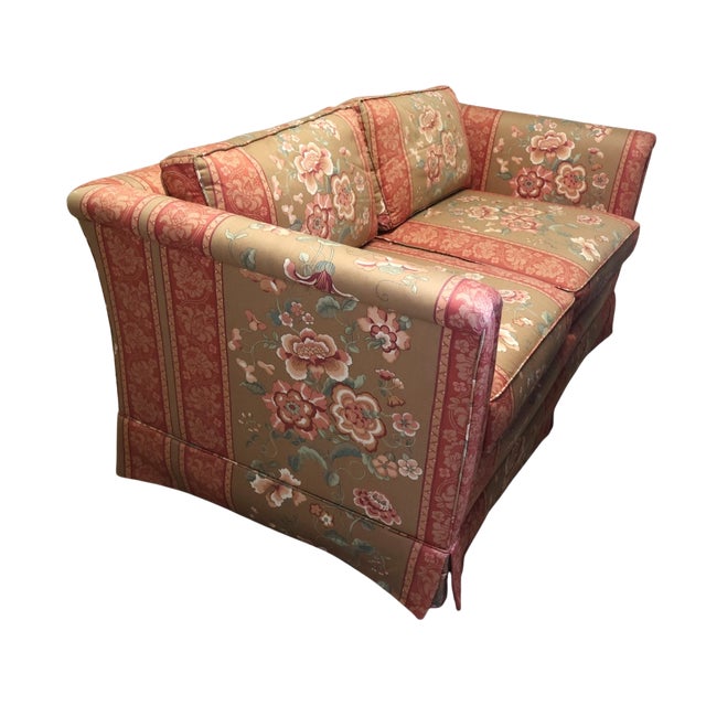 Henredon Vintage Henredon Schoonbeck Floral Upholstered Loveseat With Rolled Arms For Sale - Image 4 of 9