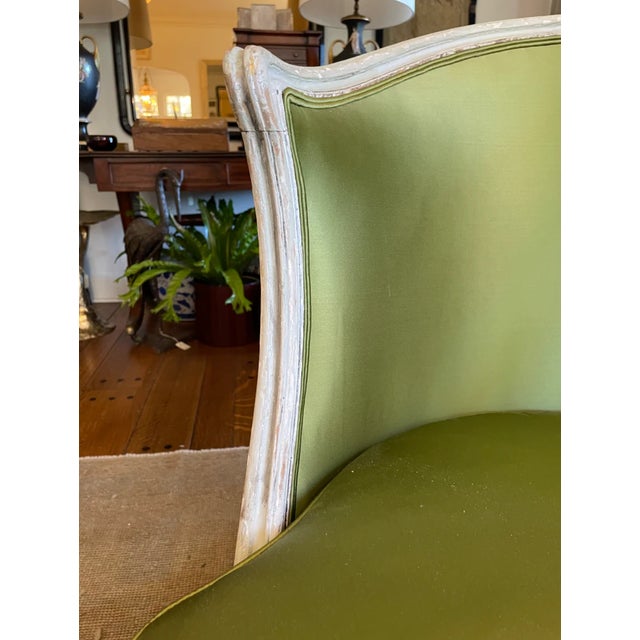 Mid 19th Century 19th Century French Louis XVI Sofa/ Canapé in Green Silk For Sale - Image 5 of 6