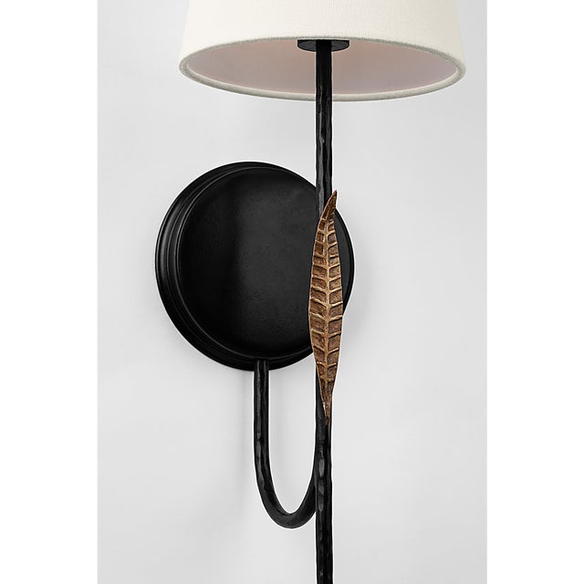 Thomas O'Brien for Visual Comfort Signature Kairos 27" Tail Sconce in Aged Iron and Roman Bronze with Linen Shade For Sale In Houston - Image 6 of 10