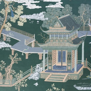 Schumacher X Miles Redd Coromandel Panel in Midnight Green - Set of 2 For Sale