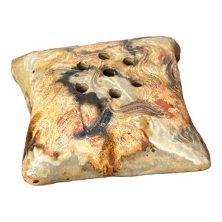 Late 20th Century Studio Made Pillow-Shaped Pottery Flower Frog For Sale