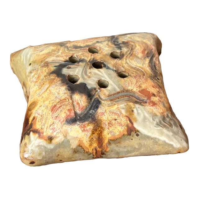 Late 20th Century Studio Made Pillow-Shaped Pottery Flower Frog For Sale