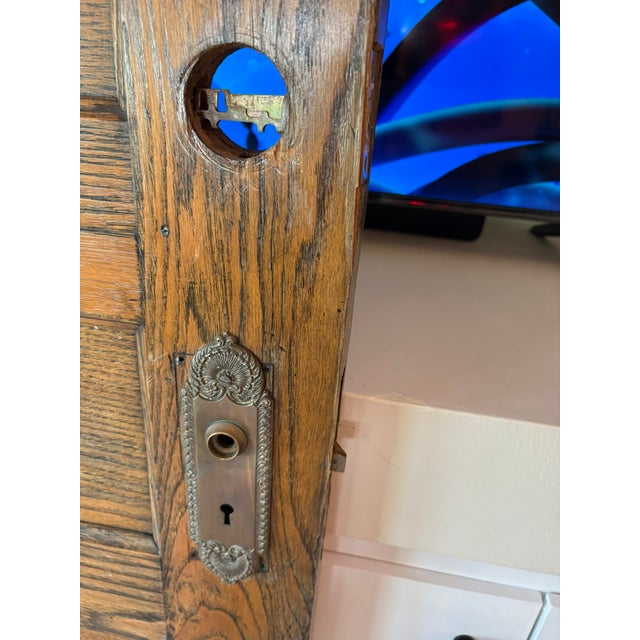 Wood Antique Solid Oak Five Panel Interior Door Architectural Salvage For Sale - Image 7 of 11