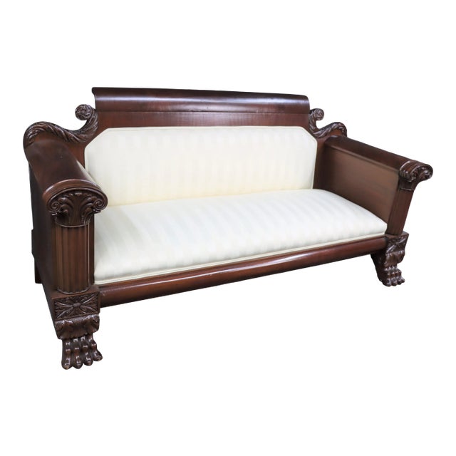 American Classical Empire Acanthus Carved Mahogany Sofa For Sale
