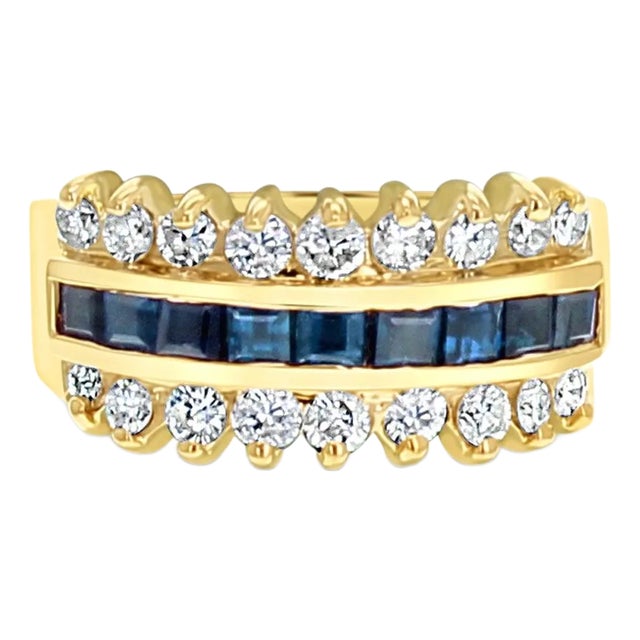 Sapphire Diamond Wedding Band 1.55cttw 14K Yellow Gold, Size 7 For Sale