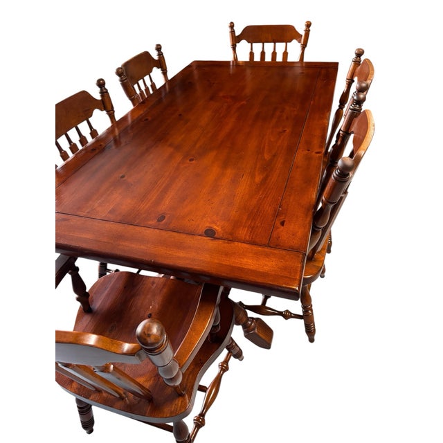 American 1970s Trestle Table / X Brace Legs With 6 Matching Original Chairs. A True Classic. For Sale - Image 3 of 12