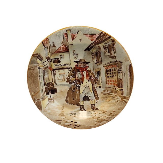 Staffordshire Potteries 1930s Edwardian Trio English Dickensian Breweriana Collectors Plates For Sale - Image 4 of 8