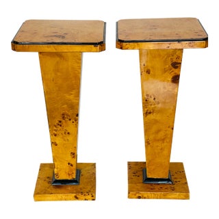 Gorgeous Pair Art Deco Plant Sculpture Stands Burl Wood For Sale