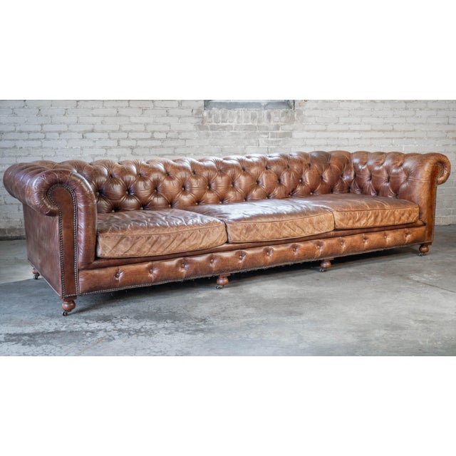 Restoration Hardware Restoration Hardware Distressed Leather Kensington 10ft Luxe Sofa For Sale - Image 4 of 17