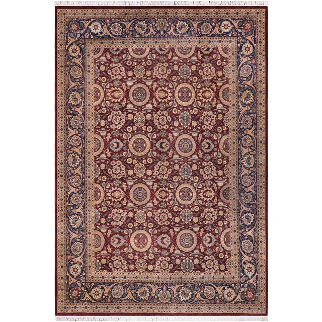 Shabby Chic 1990's Agra Tabriz Pak-Persian Burgundy/Blue Wool Rug - 9'3'' X 13'2'' For Sale - Image 9 of 9