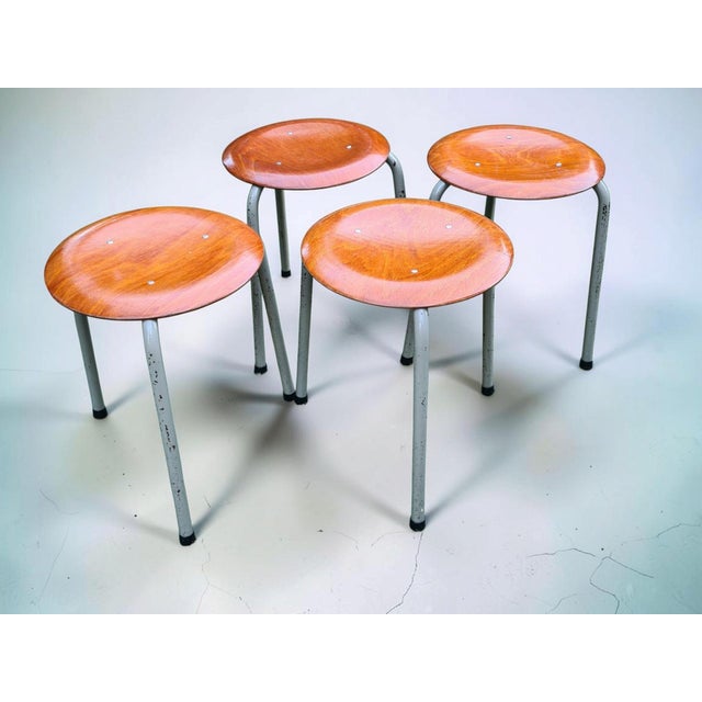 Vintage Stools Bent Plywood and Metal, 1960s, Set of 4 For Sale - Image 4 of 13