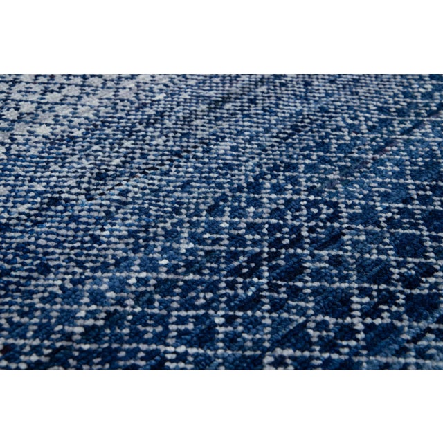 Modern Savannah Style Handmade Gray and Blue Wool Rug With Geometric Pattern For Sale - Image 10 of 10