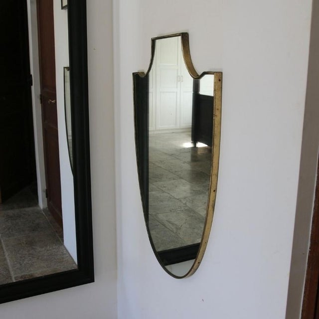 Vintage Italian Patinated Brass Shield Mirror, 1950s For Sale - Image 11 of 14