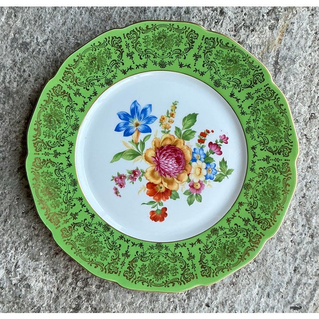 Green Vintage Regency Baronet Bavaria Czechoslovakia Floral China - Set of 10 For Sale - Image 8 of 12