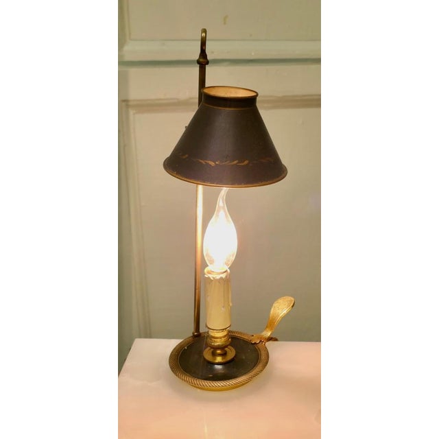 French Green and Gold Toleware and Brass Candle Lamp, 1900s For Sale - Image 3 of 8