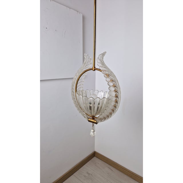 Chandelier in Brass and Clear Glass by Ercole Barovier for Barovier & Toso, 1960s For Sale - Image 4 of 18