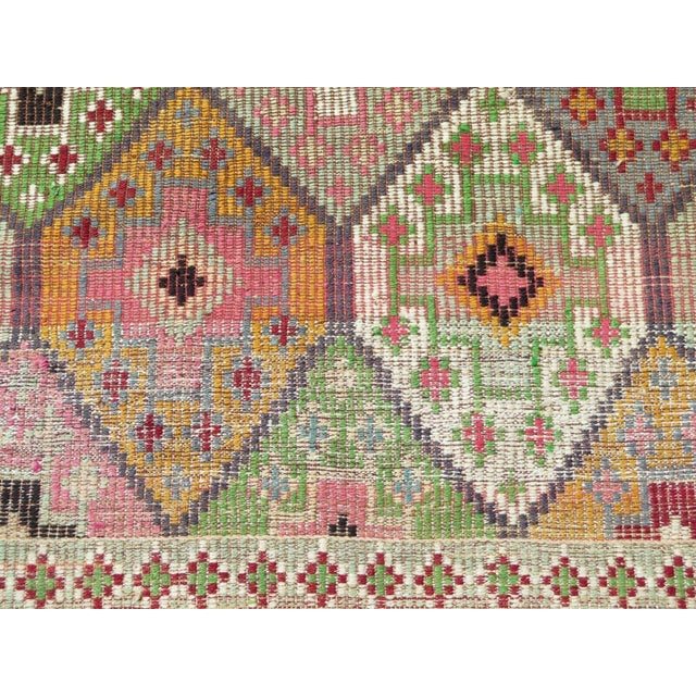 1960's Embroidery Multicolor Kilim Rug- 68"x104" For Sale - Image 9 of 13