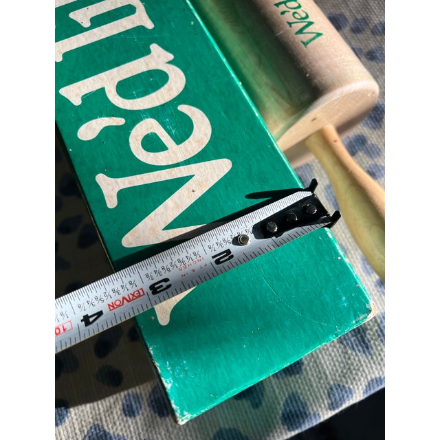 Rustic European Set of 2, 1970s Large Rolling Pin With Kelly Green Box, Advertising Piece For Sale - Image 3 of 9