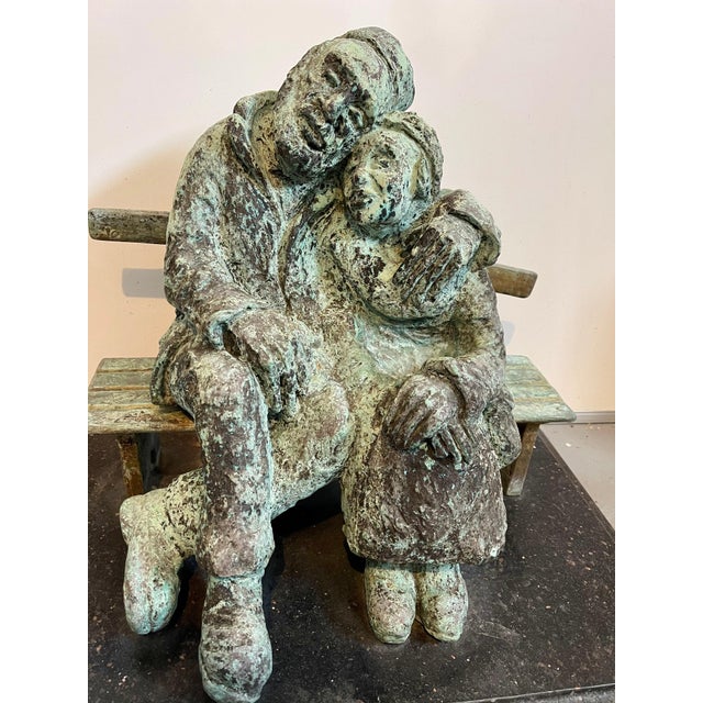 Nicky Imber, Heavy Bronze Sculpture Austrian Israeli judaica Jewish Couple Bench Nicky Imber, c.1960s For Sale - Image 13 of 16