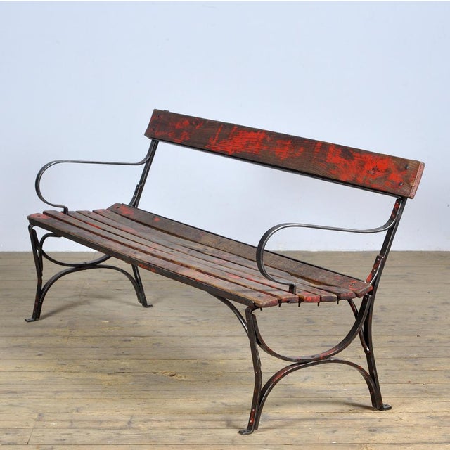 Industrial Riveted Iron Park Bench, 1920s For Sale - Image 3 of 14