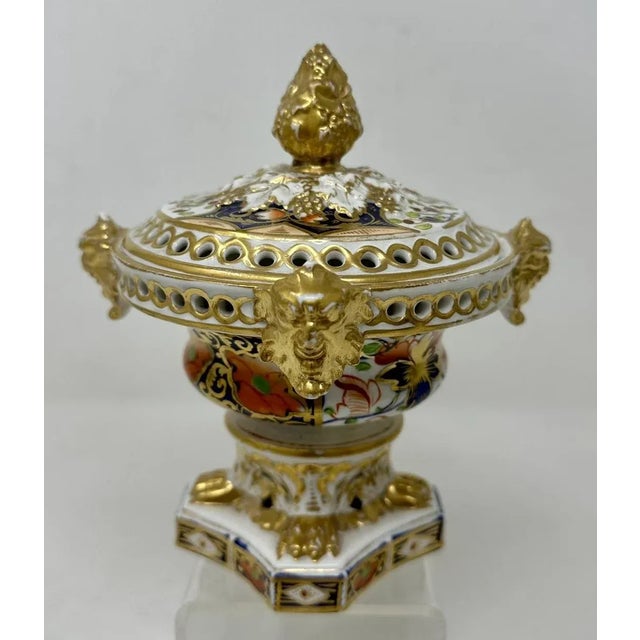 Early 19th Century Antique Regency English Crown Derby Pair Urns Vases Pot Pourri Centerpieces 1815 For Sale - Image 5 of 11