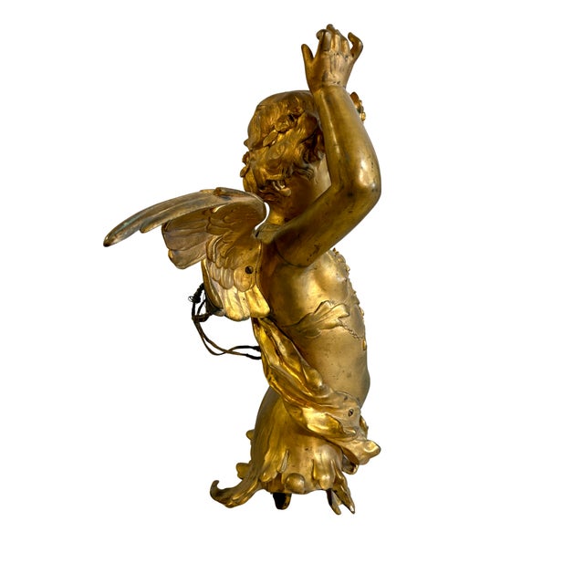 25" French Belle Époque Bronze D’Or Cherub Architectural Salvage Sculpture, 19th Century For Sale In Raleigh - Image 6 of 16
