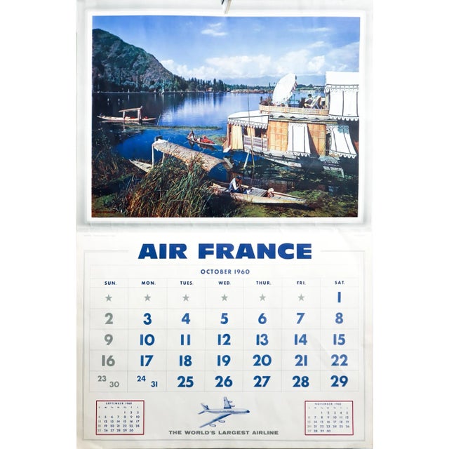 Blue 1960 French Travel Ephemera - Air France Calendar (Complete), 6 Pages R/V For Sale - Image 8 of 12
