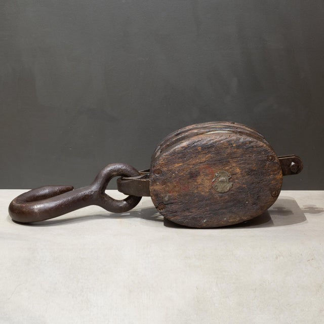 Brown Large Antique Block and Tackle Nautical Pulley c.1850-1930 For Sale - Image 8 of 9