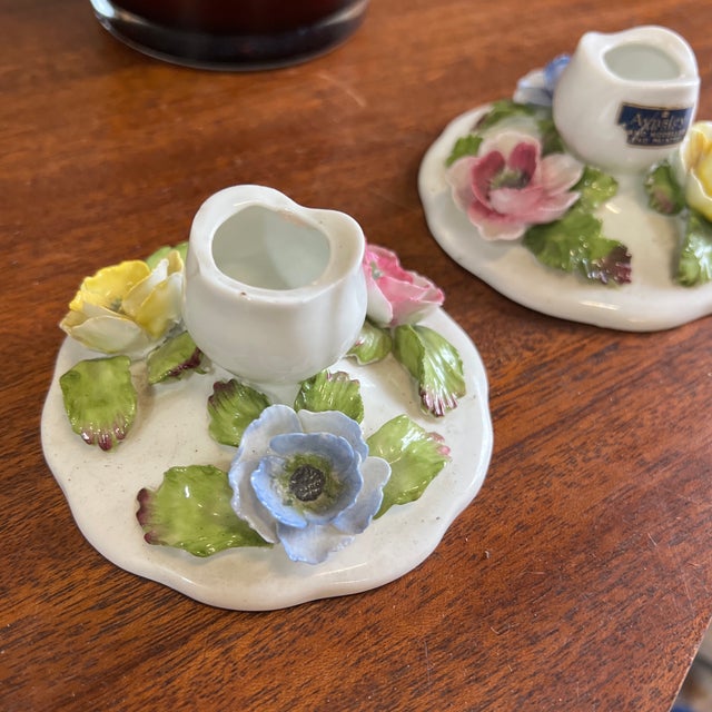 Pair of Ceramic Floral Candlestick Holders For Sale - Image 4 of 5