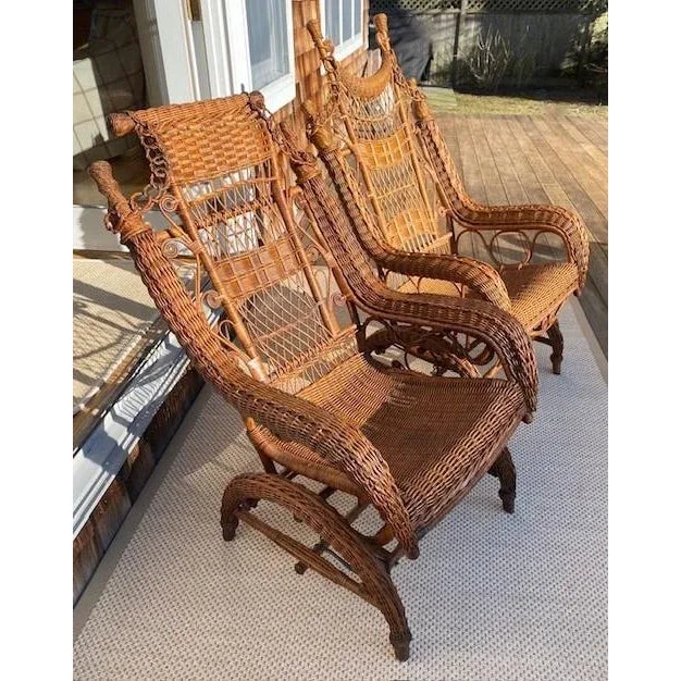 A Pair of American Antique Woven Wicker Rocking Chairs, His & Hers Circa 1890 For those with an eye as refined as their...