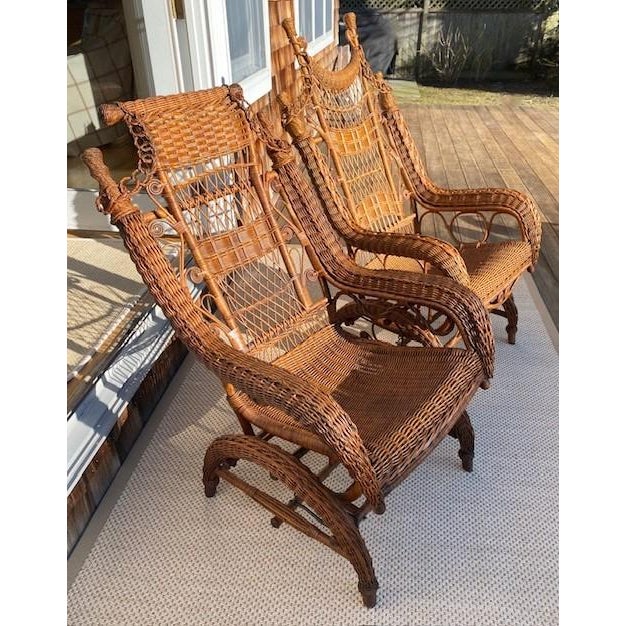Antique His & Hers Wicker Platform Rocking Chairs For those with an eye as refined as their taste, this pair of 19th-...
