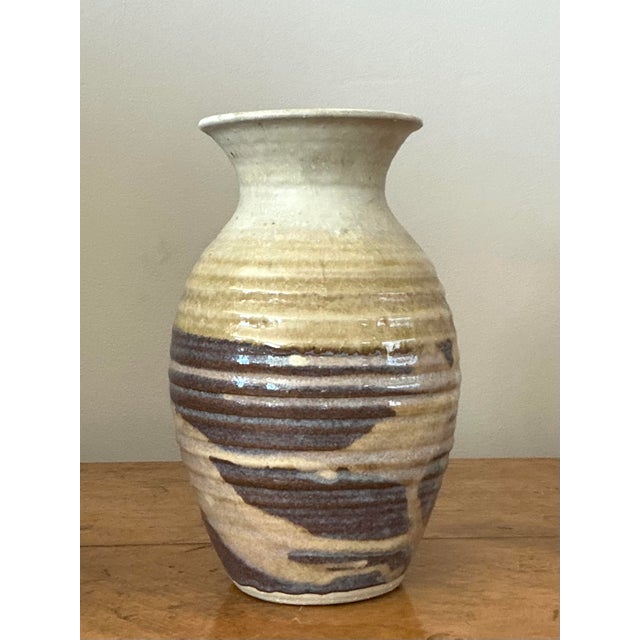 Vintage Boho Glazed Ceramic Vase For Sale In West Palm - Image 6 of 7